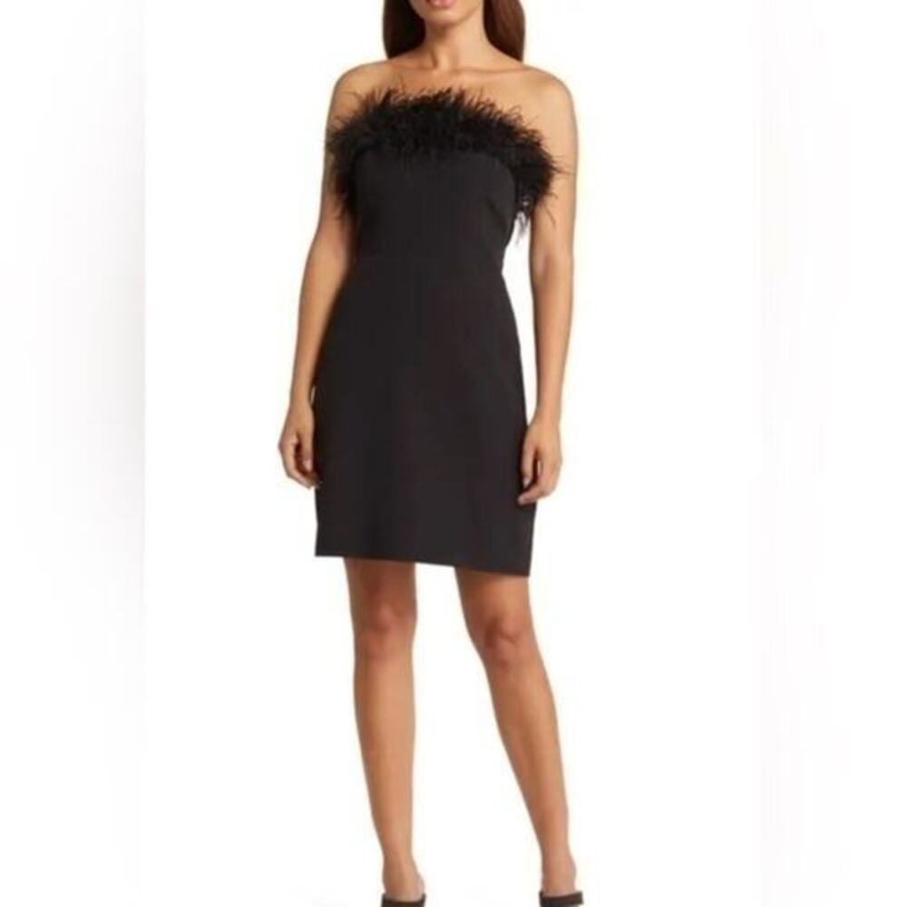 NWT SAM EDELMAN Feather Trim Strapless Minidress Sz 6 - Picture 1 of 7